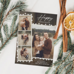 Cartes Pour Fêtes Annuelles Lumières de Noël Rustiques 4 Collage de Photos