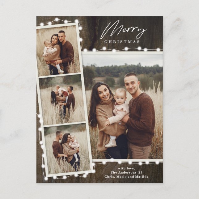 Cartes Pour Fêtes Annuelles Lumières de Noël rustiques 4 Collage photo (Devant)