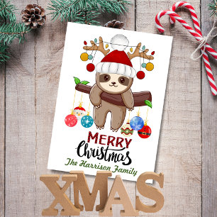Cartes Pour Fêtes Annuelles Lumières de Noël sur un paresseux mignon avec un c