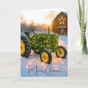 Cartes Pour Fêtes Annuelles Lumières de Noël sur un vieux tracteur de ferme ve