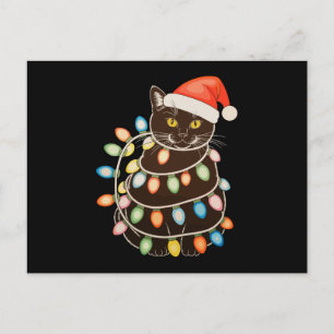 Cartes Pour Fêtes Annuelles Lumières de sapin de Noël chat noir chapeau de Pèr