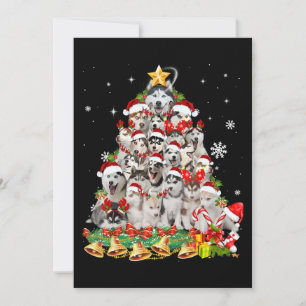 Cartes Pour Fêtes Annuelles Lumières de sapin de Noël husky sibérien chien N