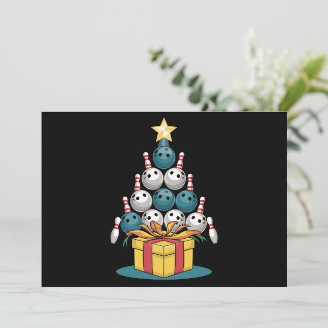 Cartes Pour Fêtes Annuelles Lumières drôles de bowling pour sapin de Noël Cade (Debout devant)