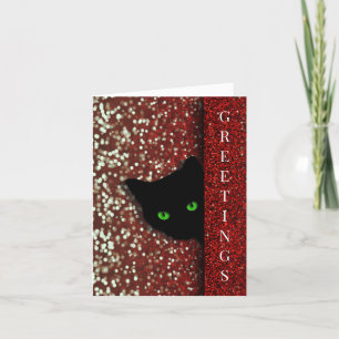 Cartes Pour Fêtes Annuelles Lumières rouges fantaisie de Bokah et chat paillet