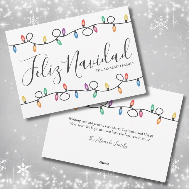 Cartes Pour Fêtes Annuelles Lumières simples Feliz Navidad Christmas Card (Simple Lights Feliz Navidad Christmas Card )