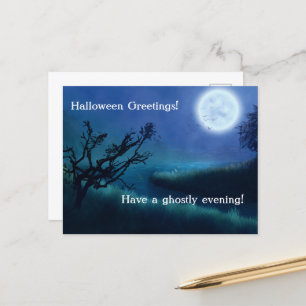 Cartes Pour Fêtes Annuelles Lune d'Halloween à la nuit dans les tons bleu et v