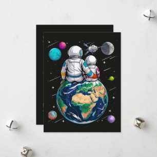 Cartes Pour Fêtes Annuelles Lune et astronaute