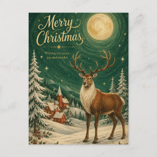 Cartes Pour Fêtes Annuelles Lune Magique de l'Hiver du Renne