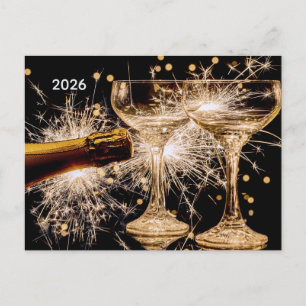 Cartes Pour Fêtes Annuelles Lunettes de Champagne Gold/Black 2026