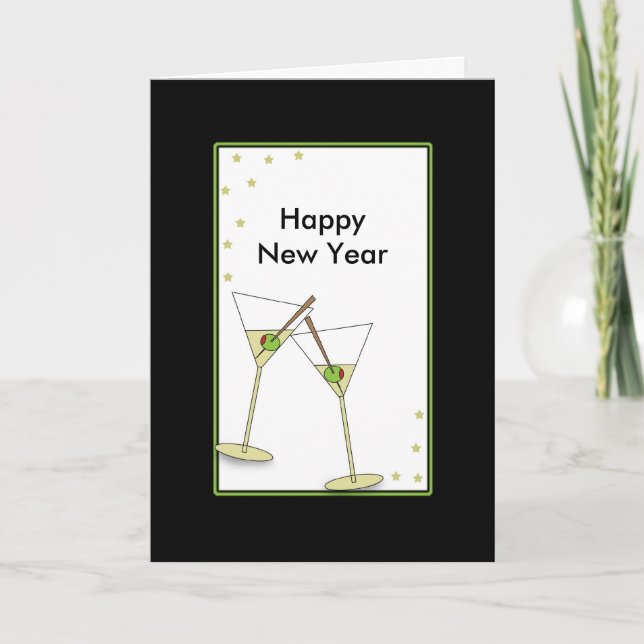 Cartes Pour Fêtes Annuelles Lunettes de Martini du Nouvel An, Bonne année (Devant)