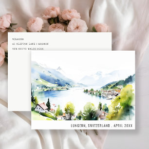 Cartes Pour Fêtes Annuelles Lungern Suisse Paysage à l'aquarelle Voyage