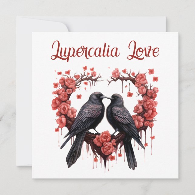 Cartes Pour Fêtes Annuelles Lupercalia Love Crow & Roses Valentine's Day (Devant)