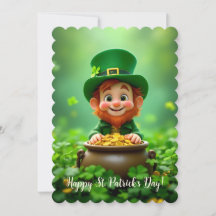 Lutin amusant et mignon, pièces d'or, trèfles