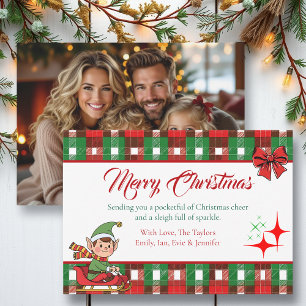 Cartes Pour Fêtes Annuelles Lutin de Noël personnalisé et paillettes à carreau