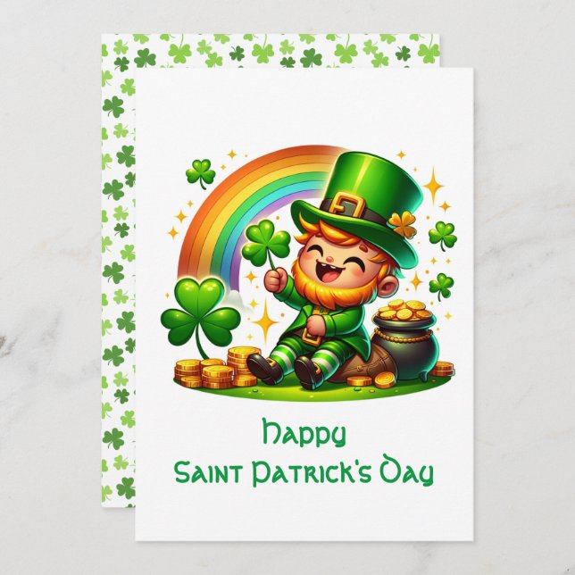 Cartes Pour Fêtes Annuelles Lutin joyeux : Fête de la Saint-Patrick festive  (Devant / Derrière)
