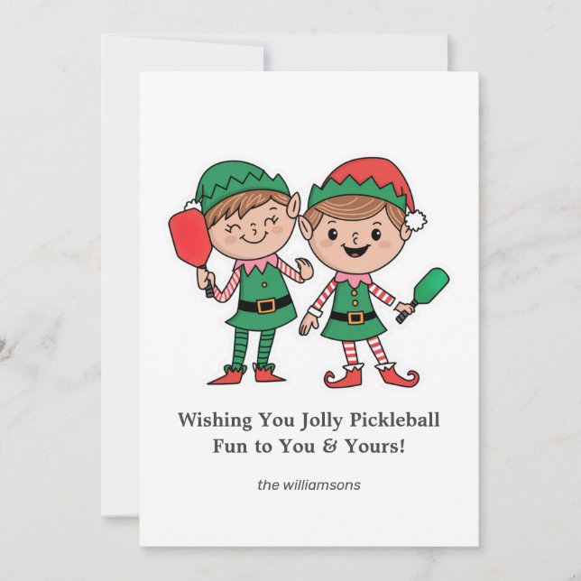 Cartes Pour Fêtes Annuelles Lutins de Noël drôles de pickleball, Texte personn (Devant)