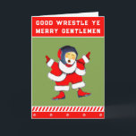 Cartes Pour Fêtes Annuelles Lutte amusante<br><div class="desc">humour de vacances de lutte,  avec un modèle et une ligne de catcheur du Père Noël. Modifier le texte pour personnaliser.</div>