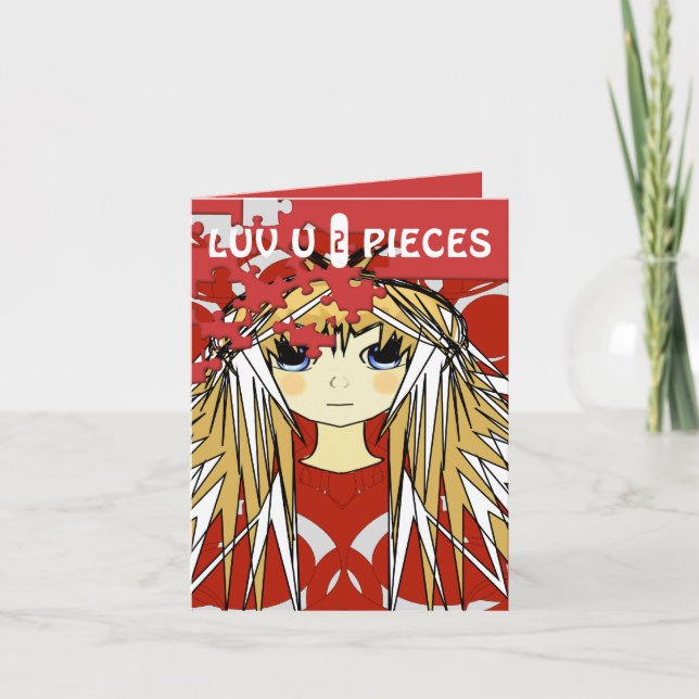 Cartes Pour Fêtes Annuelles Luv U 2 Pièces Ultra mignonne Anime Girl (Devant)