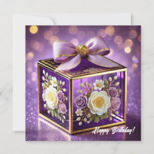 Cartes Pour Fêtes Annuelles Lux violet verre floral cadeau or chiffon arc