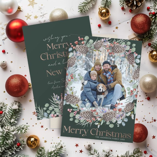 Cartes Pour Fêtes Annuelles Luxe Faux Gold & Green Joyeux Noël (Créateur téléchargé)