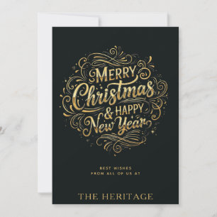 Cartes Pour Fêtes Annuelles Luxe Noir et Or Joyeux Noël et Nouvel An