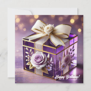 Cartes Pour Fêtes Annuelles Luxe violet verre fleuri cadeau or chiffon arc