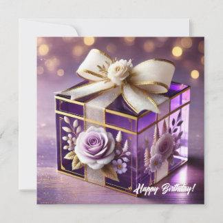 Cartes Pour Fêtes Annuelles Luxe violet verre fleuri cadeau or chiffon arc