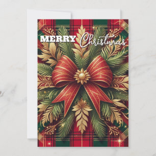 Cartes Pour Fêtes Annuelles Luxueux Accents d'or Festive Rouge et Vert Plaid
