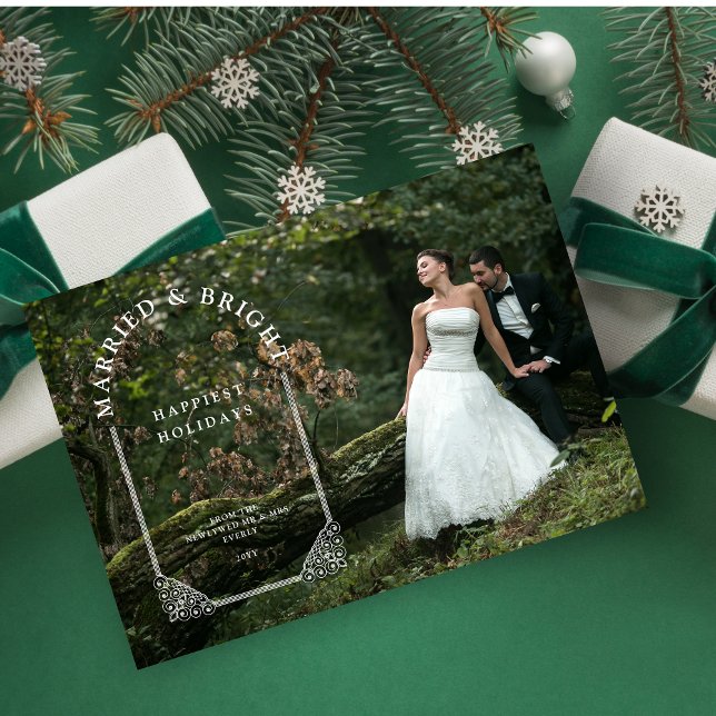 Cartes Pour Fêtes Annuelles Luxurious Ornamental Dome Arch Newlyweds Photo (Luxurious Ornamental Dome Arch Effect Newlyweds Photo Holiday Card with Envelope.)