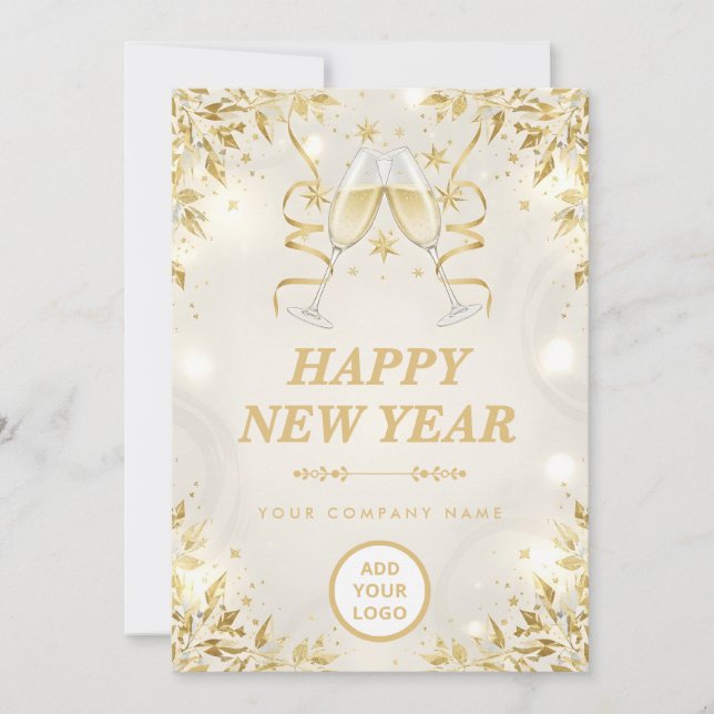 Cartes Pour Fêtes Annuelles Luxury Champagne & White Business Bonne Année (Devant)