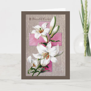 Cartes Pour Fêtes Annuelles Lys de Pâques et Croix rose
