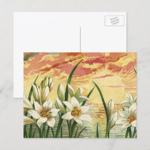 Cartes Pour Fêtes Annuelles Lys de Pâques vintages lever du soleil et anges vi