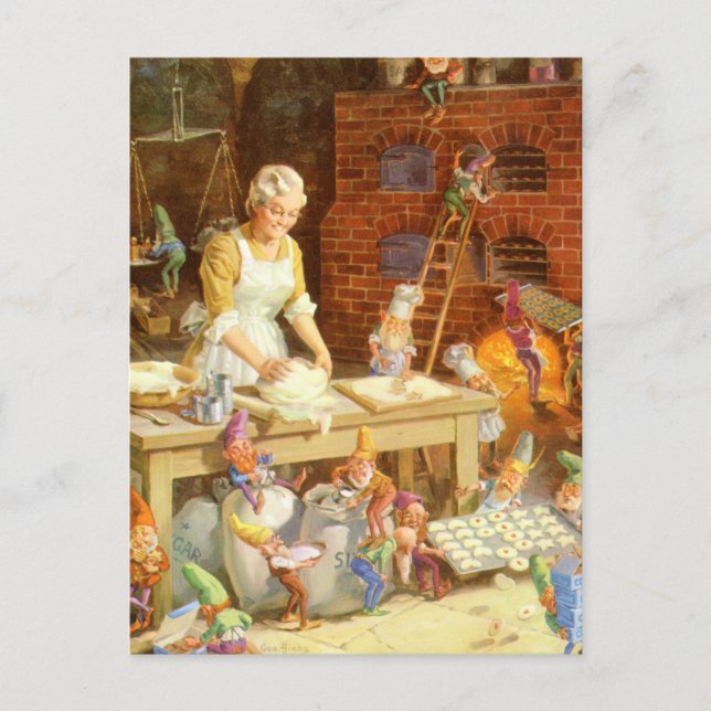 Cartes Pour Fêtes Annuelles M. Claus et Père Noël Elves Bake Cookies (Devant)