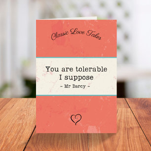 Cartes Pour Fêtes Annuelles M. Darcy, drôle de citation de livre Valentines Da