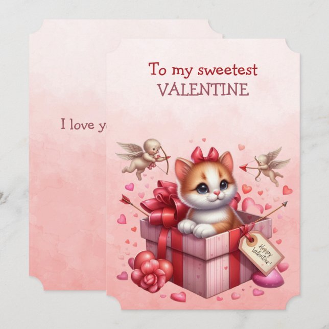 Cartes Pour Fêtes Annuelles Ma plus douce Valentine Chatte dans une boîte (Devant / Derrière)