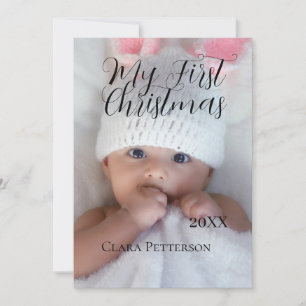 Cartes Pour Fêtes Annuelles Ma première photo bébé de Noël ajouter nom année m
