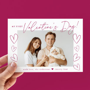 Cartes Pour Fêtes Annuelles Ma première Saint Valentin Fuchsia Script Photo