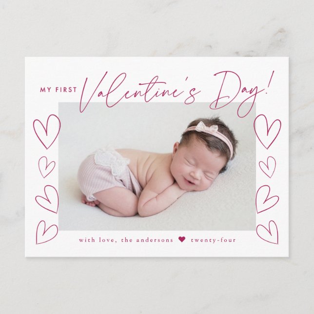 Cartes Pour Fêtes Annuelles Ma première Saint Valentin Fuchsia Script Photo (Devant)