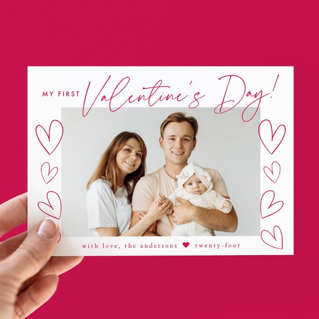Cartes Pour Fêtes Annuelles Ma première Saint Valentin Magenta Photo (Créateur téléchargé)