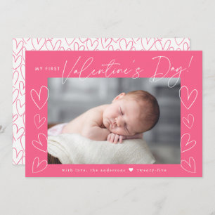 Cartes Pour Fêtes Annuelles Ma première Saint Valentin Script Pink Photo
