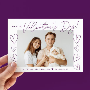 Cartes Pour Fêtes Annuelles Ma première Saint Valentin violet script photo