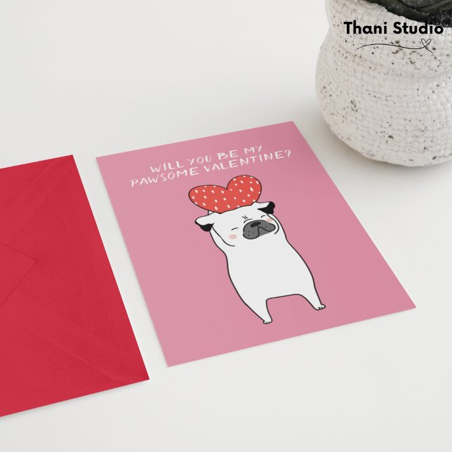 Cartes Pour Fêtes Annuelles Ma Saint-Valentin Géniale Mignon Pug & Cœur Rouge  (Créateur téléchargé)