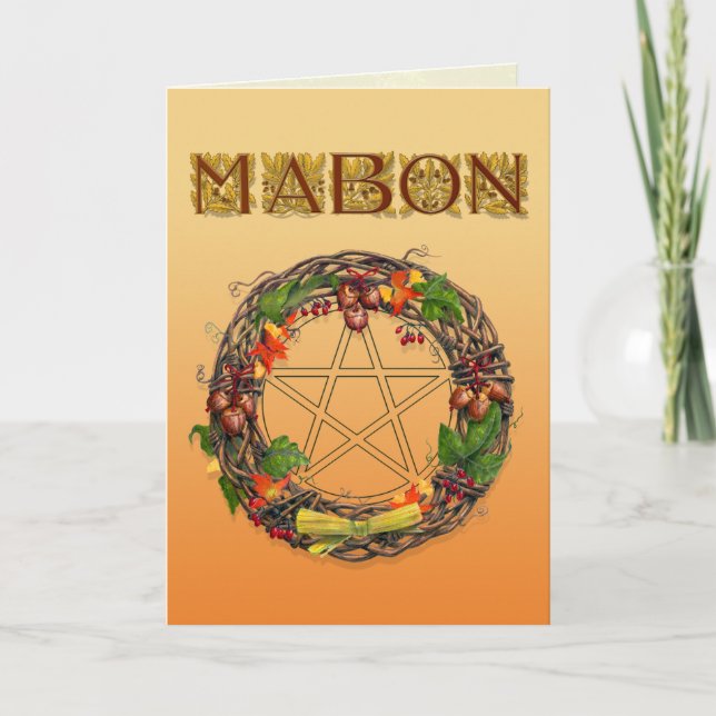 Cartes Pour Fêtes Annuelles Mabon Wreath avec lettres en chêne (Devant)