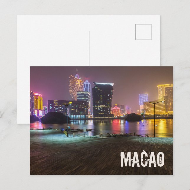 Cartes Pour Fêtes Annuelles Macao Casino Skyline Panorama Chine Nuit (Devant / Derrière)