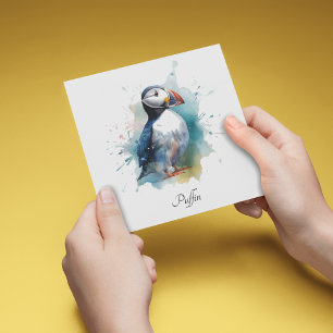 Cartes Pour Fêtes Annuelles Macareux adorable à l'aquarelle, personnalisé