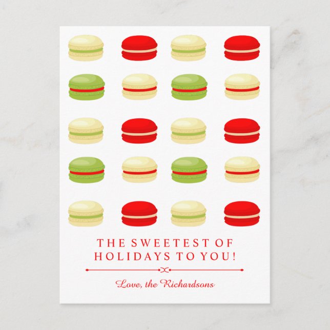 Cartes Pour Fêtes Annuelles Macarons français de Noël rouge et vert sur blanc (Devant)