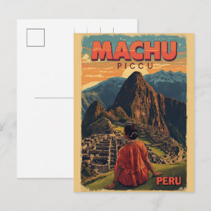 Cartes Pour Fêtes Annuelles Machu Picchu Pérou fille locale vues de montagne c