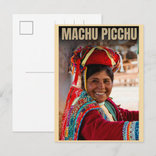 Cartes Pour Fêtes Annuelles Machu Picchu Pérou fille locale vues de montagne c