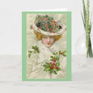 Cartes Pour Fêtes Annuelles Madame victorienne de Noël tenant un brin de houx
