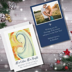 Cartes Pour Fêtes Annuelles Madone à l'enfant en aquarelle religieuse Photo de